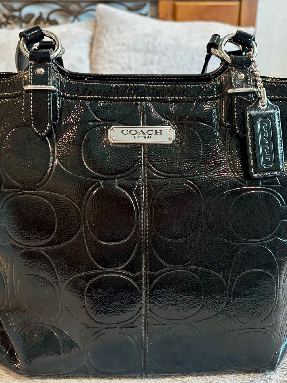 Coach Black Patent Signature Shoulder Bag